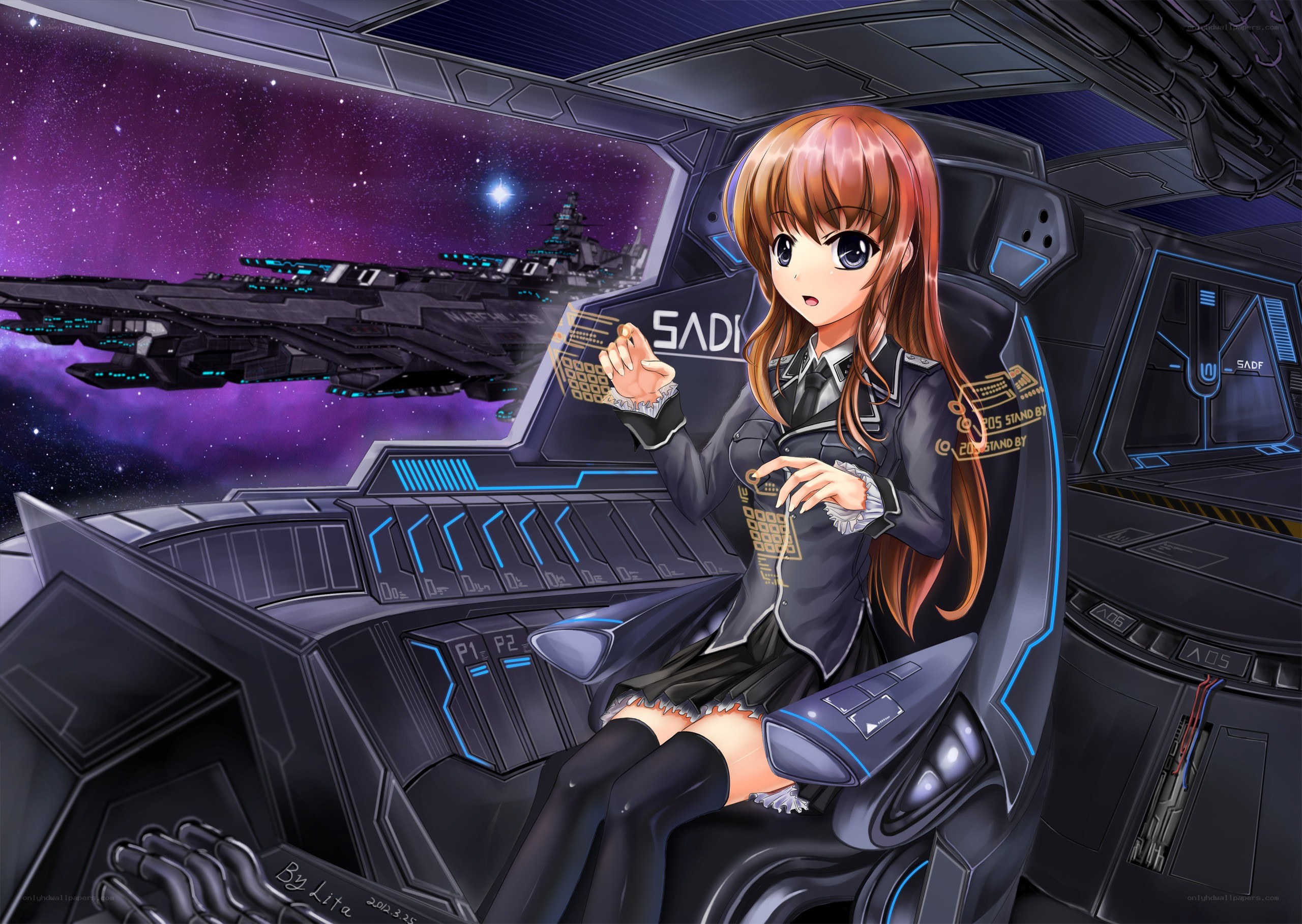anime pilot in spaceship cockpit