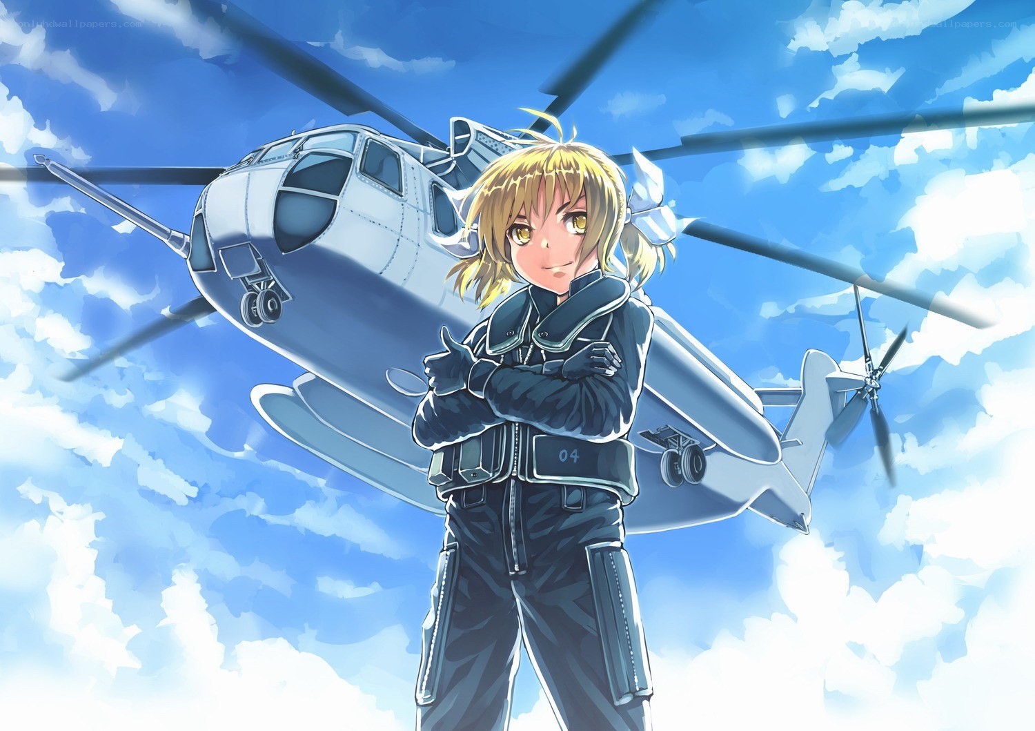 anime pilot with helicopter