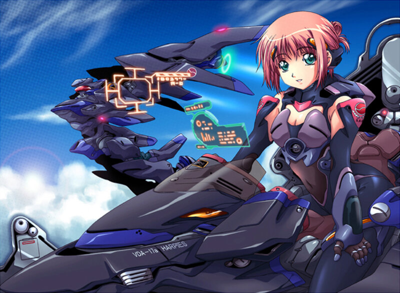 Anime pilot with mecha in sky