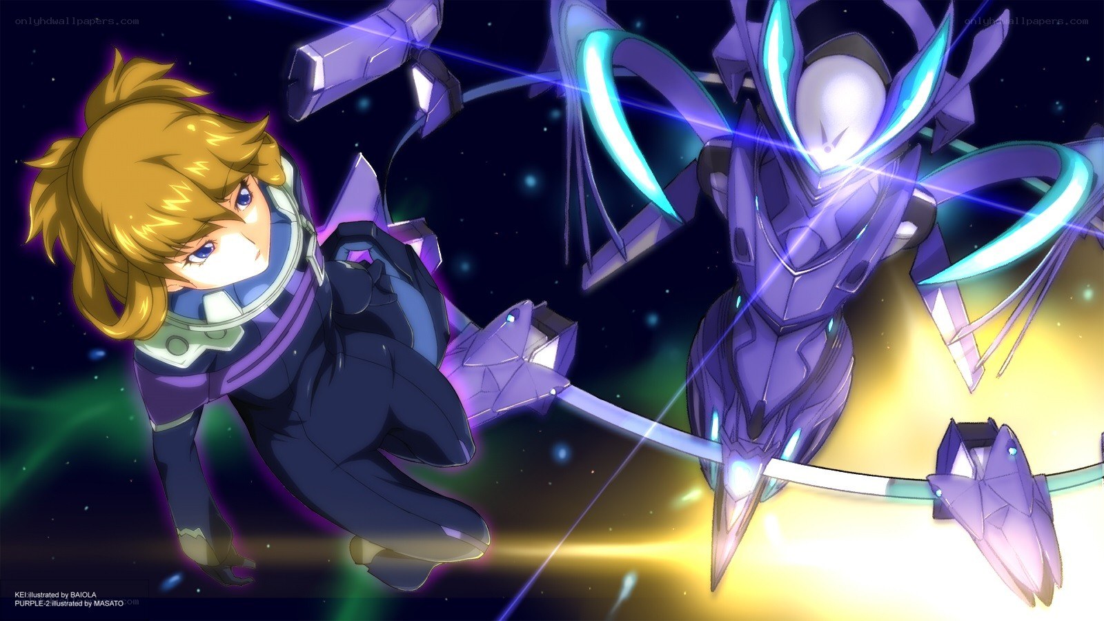 Anime pilot with mecha in space