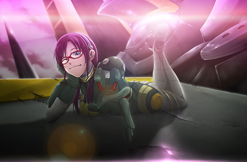 anime pilot with purple hair