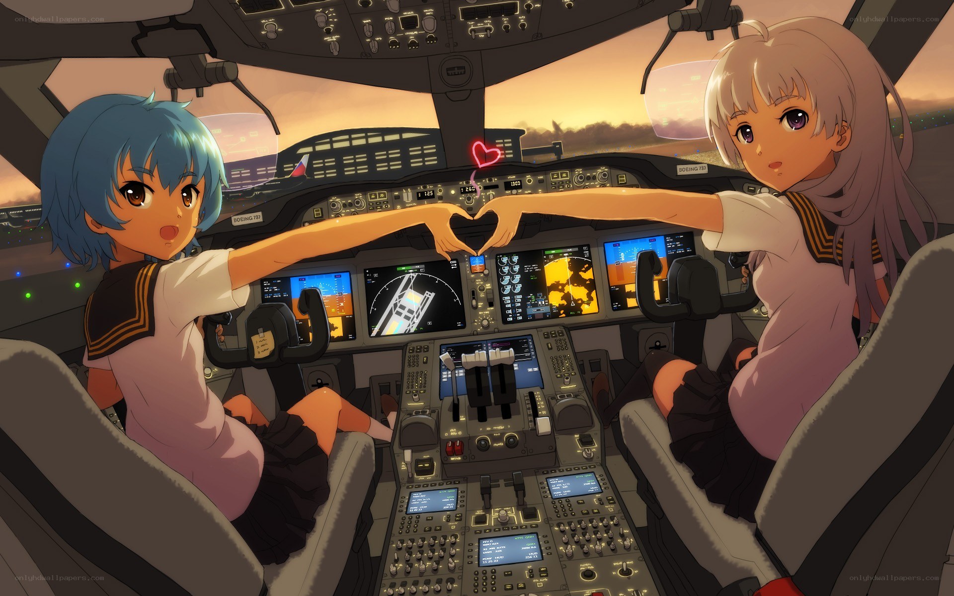Anime pilots in cockpit