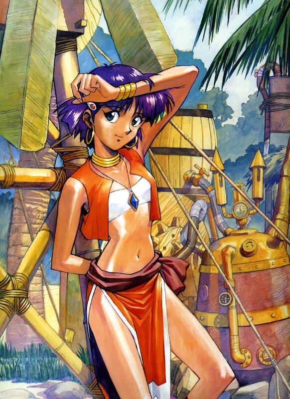 anime pirate girl in tropical setting