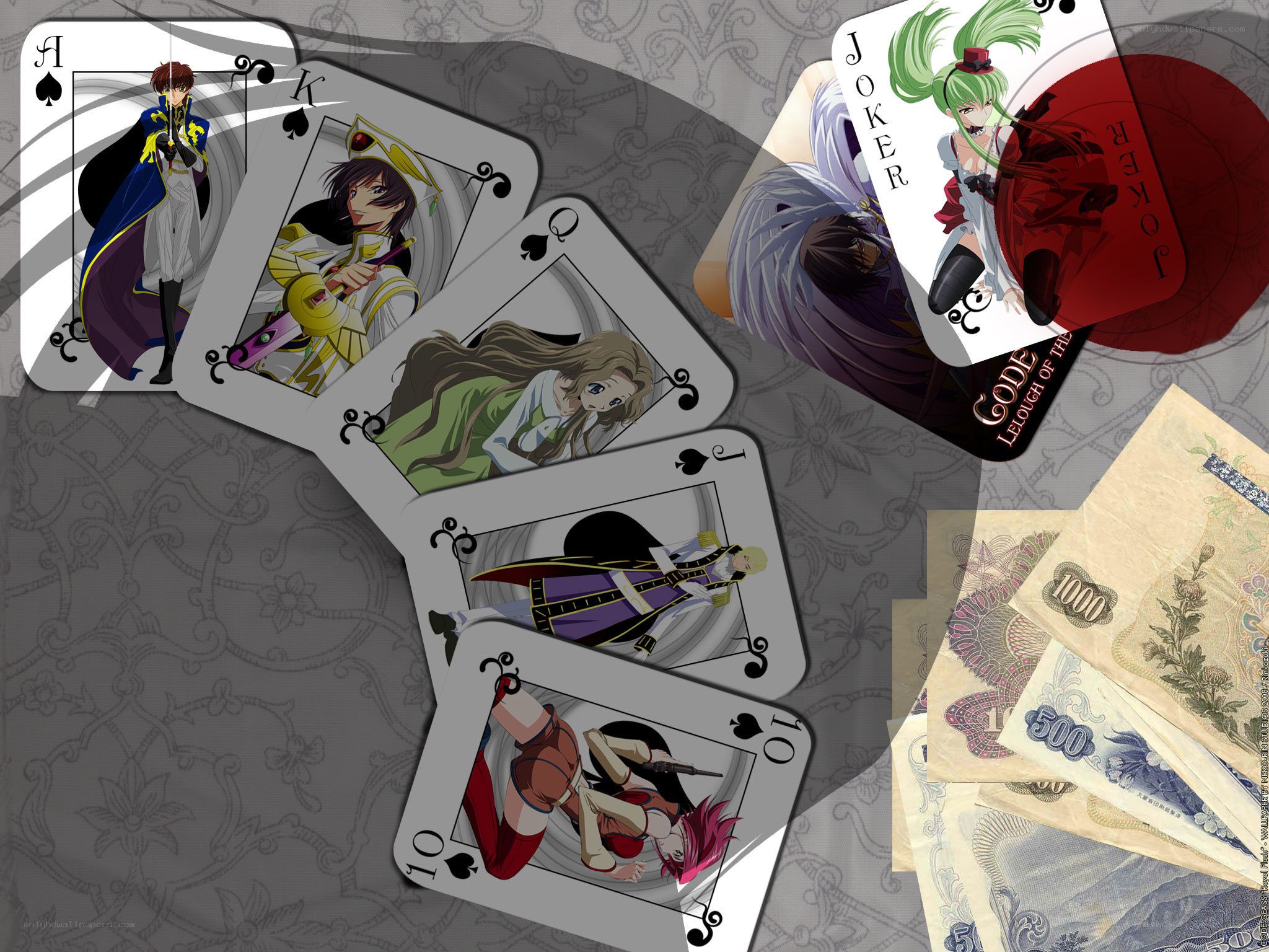 anime playing cards with currency