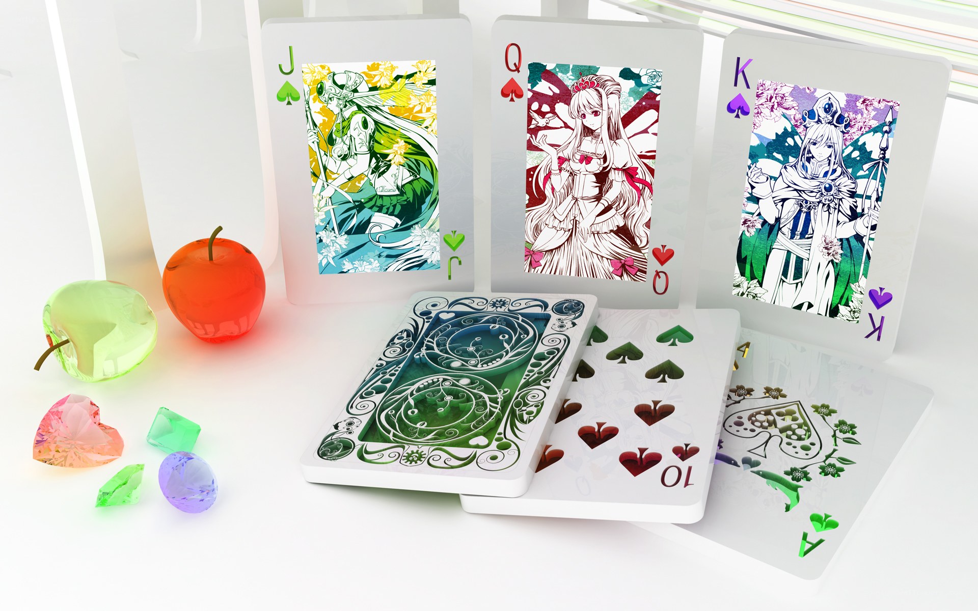 Anime playing cards with gems