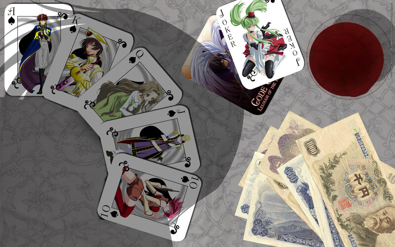 Anime playing cards with Japanese currency