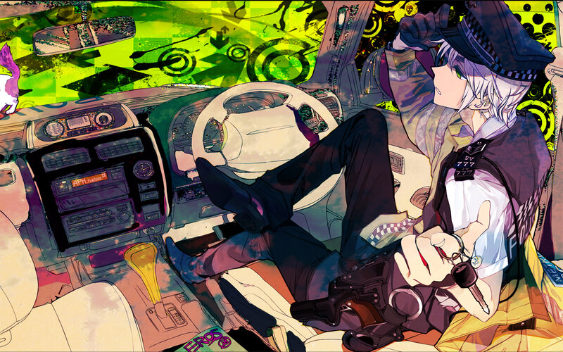 anime police officer in car