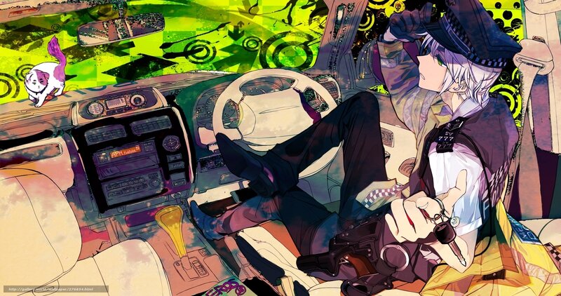 anime police officer in car
