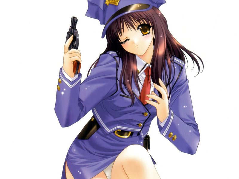 anime police officer with gun