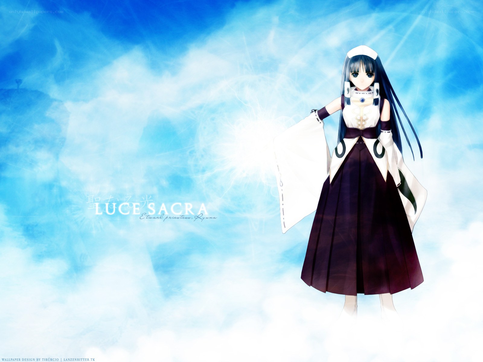Anime priestess in blue sky