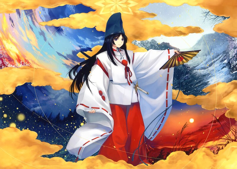 Anime priestess in traditional attire