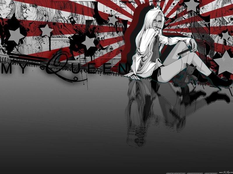 anime queen with flag background