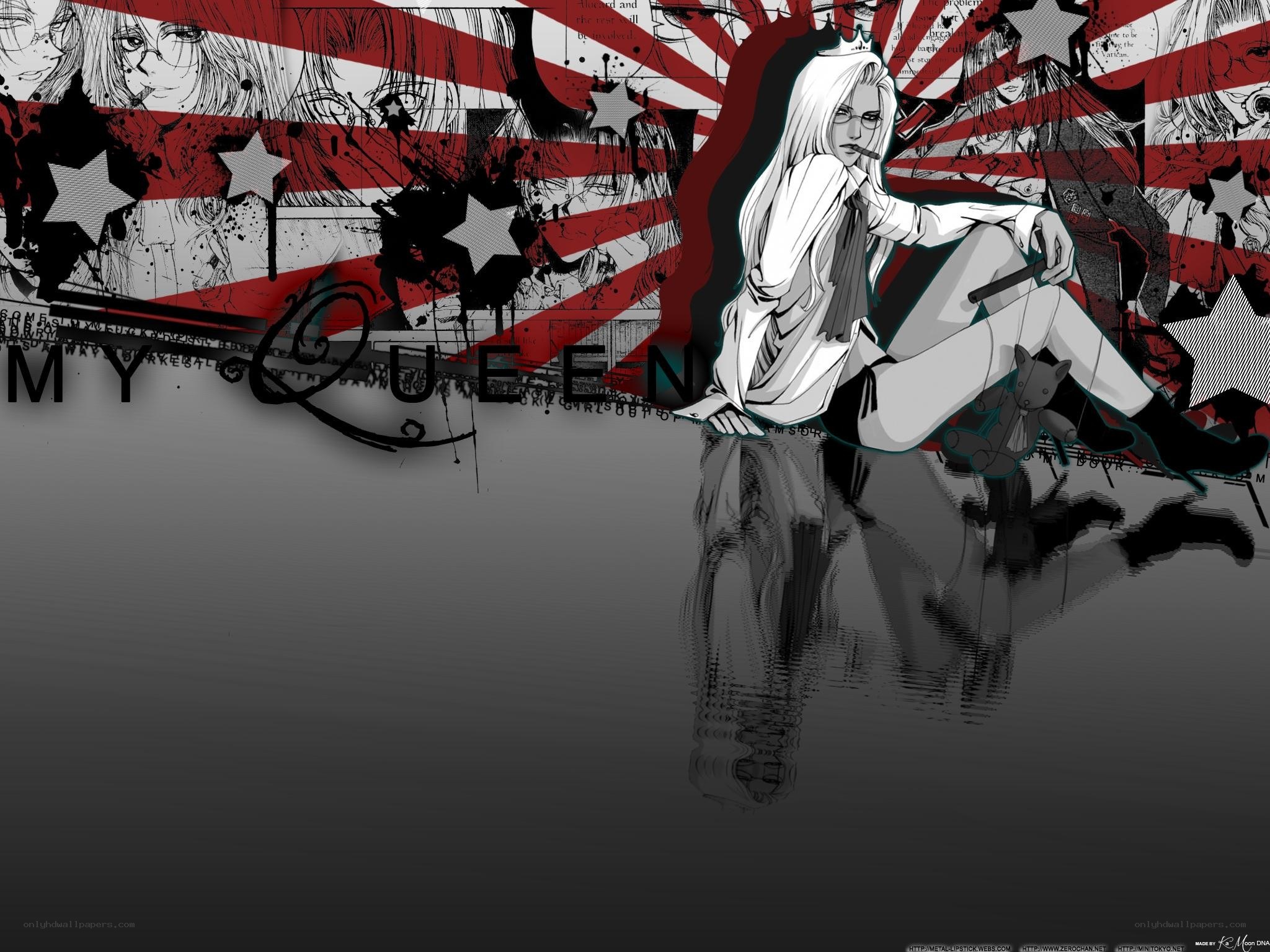 anime queen with flag background