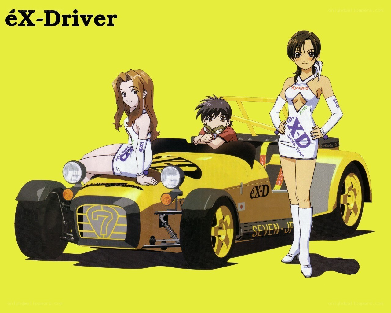 Anime racing team with car