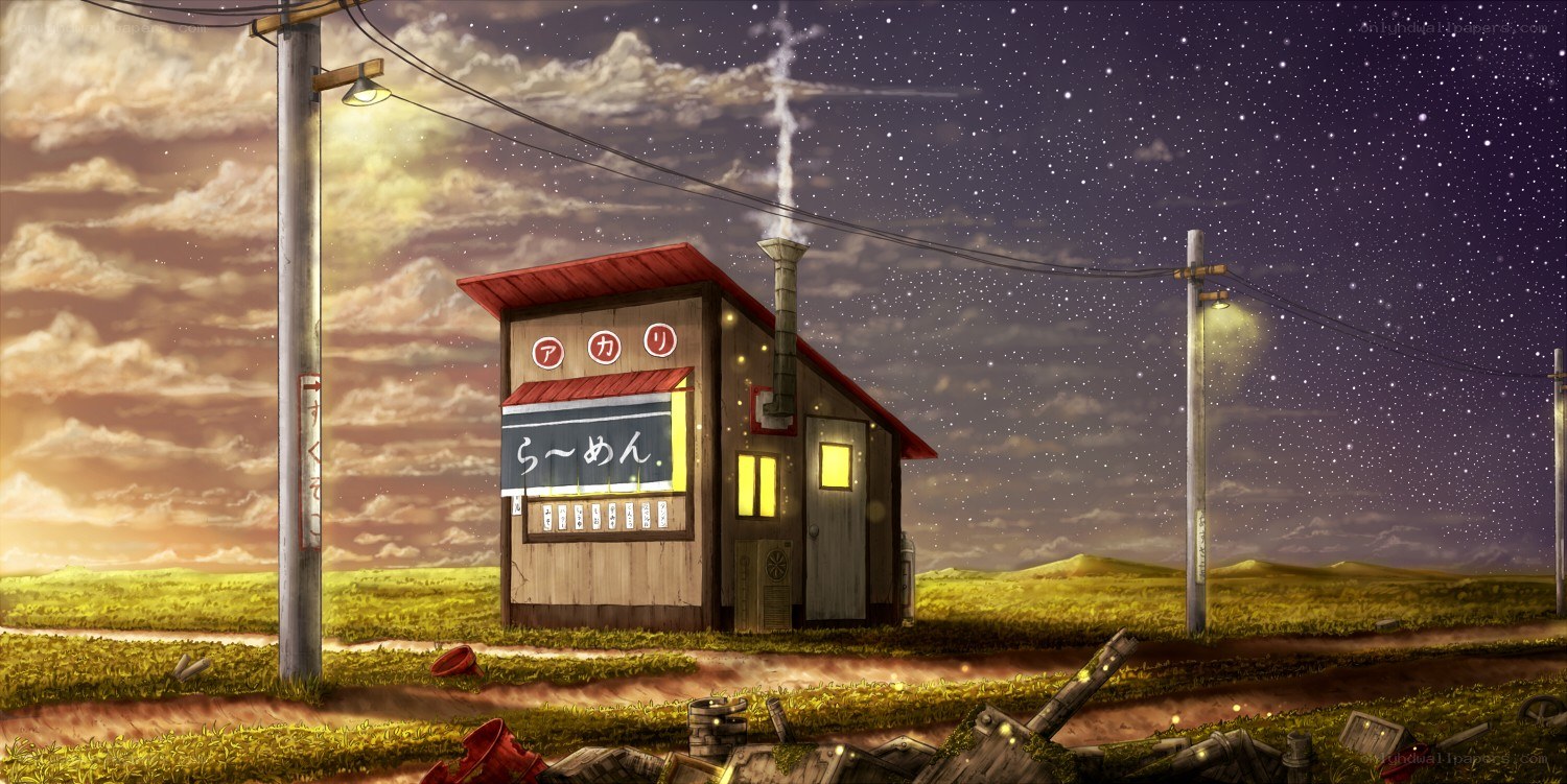 Anime ramen shop at night