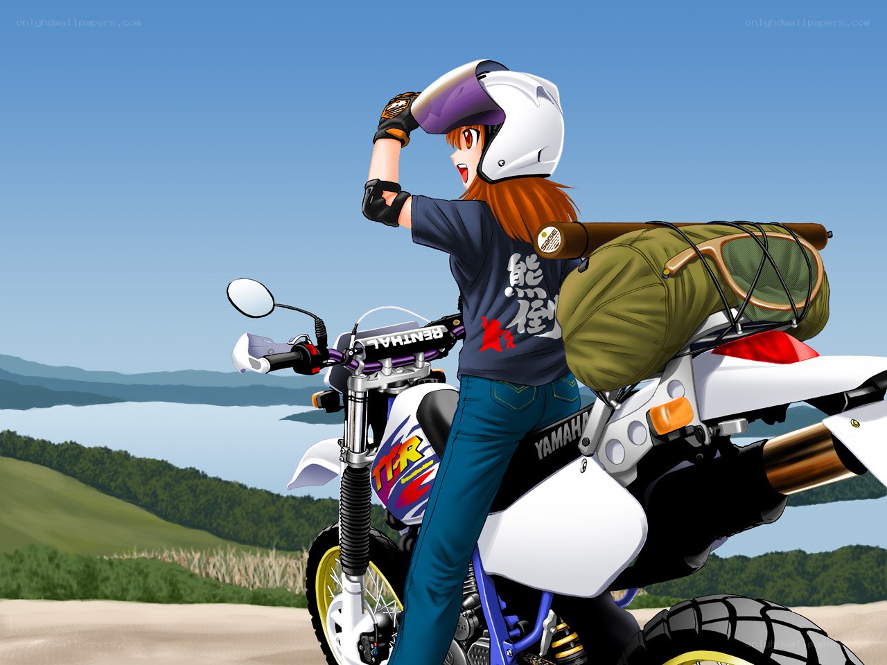 Anime rider on a motorcycle