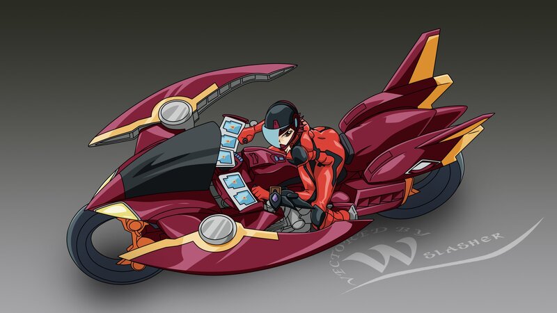 anime rider on futuristic motorcycle