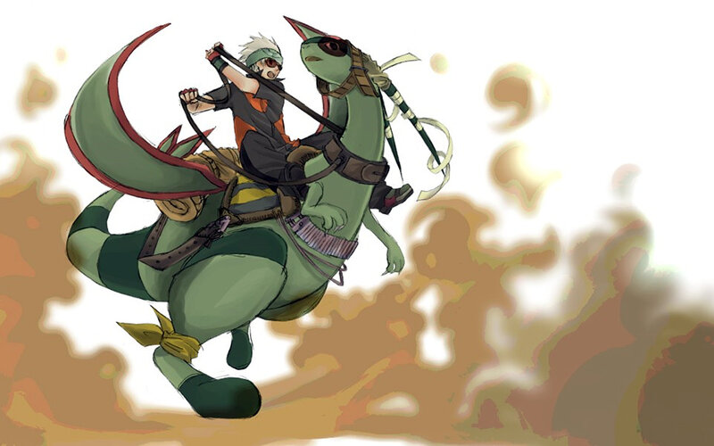 anime rider on green creature