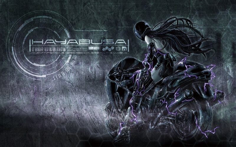 Anime Rider on Motorcycle — Black, Dramatic