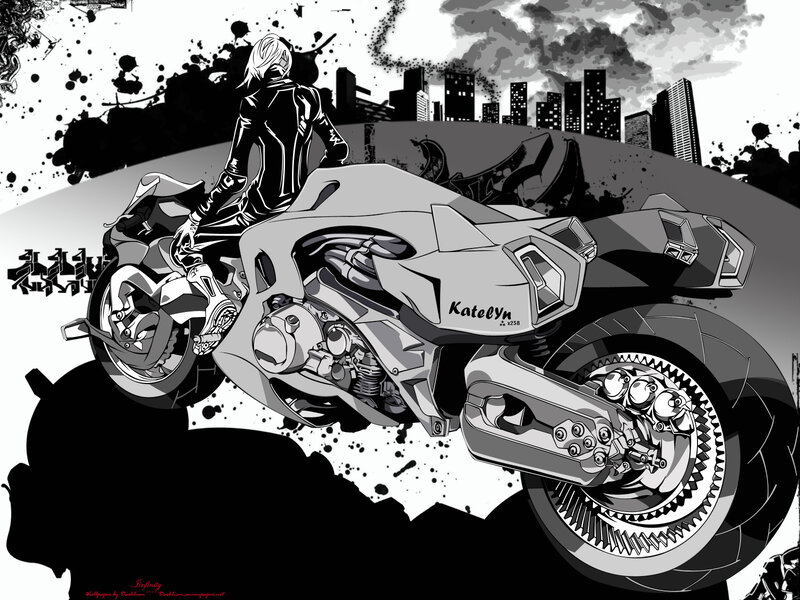 Anime Rider on Motorcycle — Black