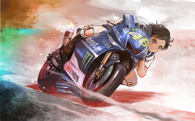 Anime Rider on Motorcycle — Blue, Dynamic