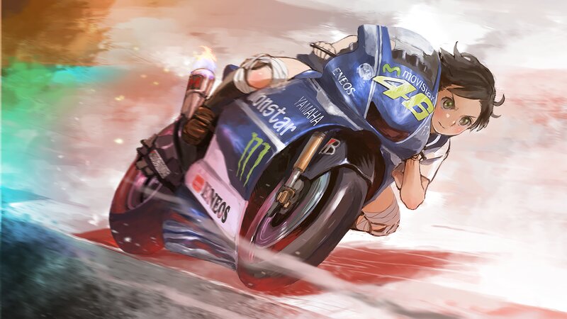 Anime Rider on Motorcycle — Blue