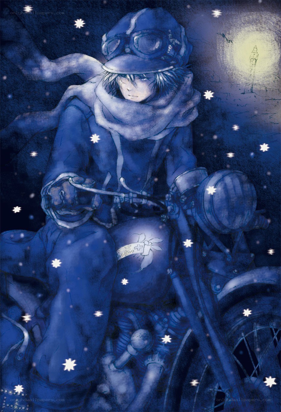 Anime rider under starry sky