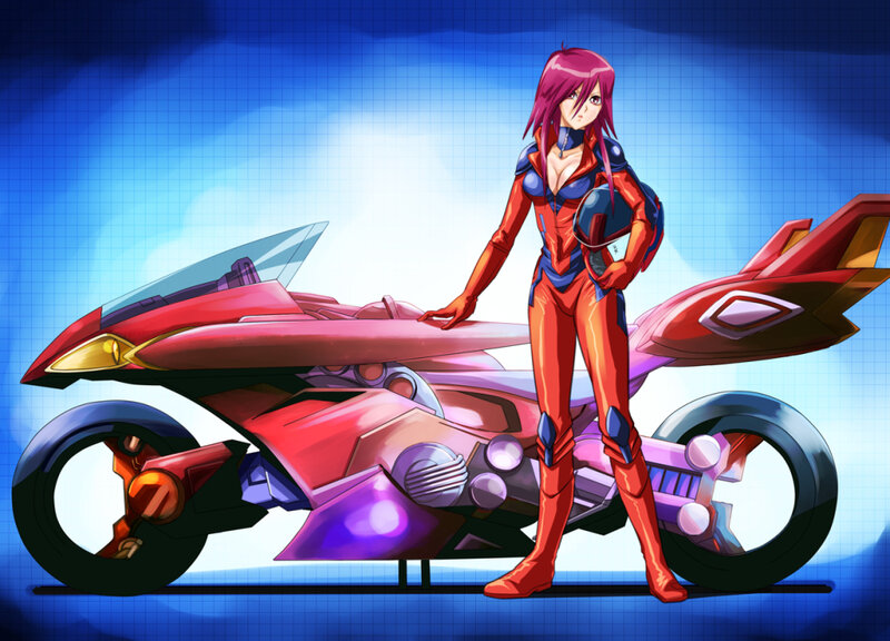 anime rider with futuristic motorcycle