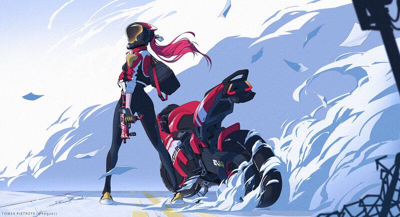 Anime Rider with Motorcycle — Red