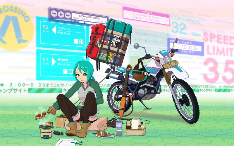 Anime rider with motorcycle