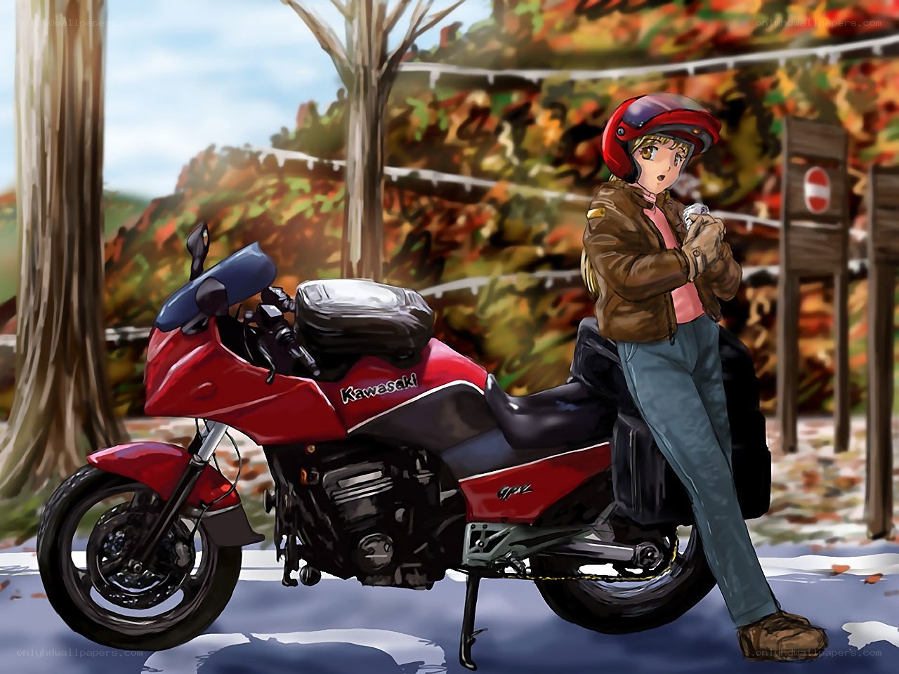 Anime rider with red motorcycle
