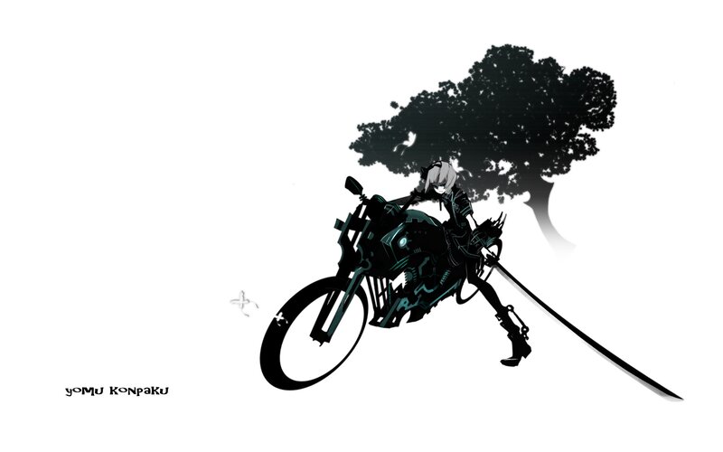 Anime rider with sword and bike