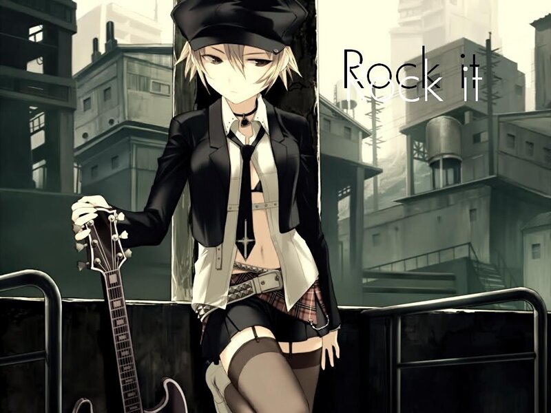 anime rock musician with guitar