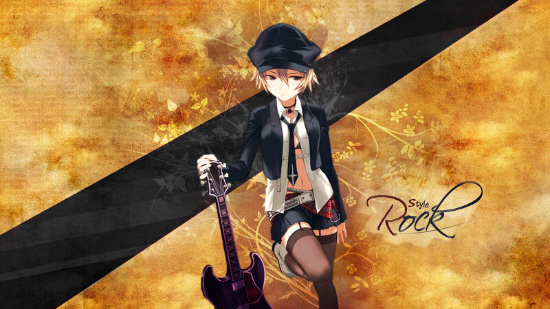 Anime rock musician with guitar