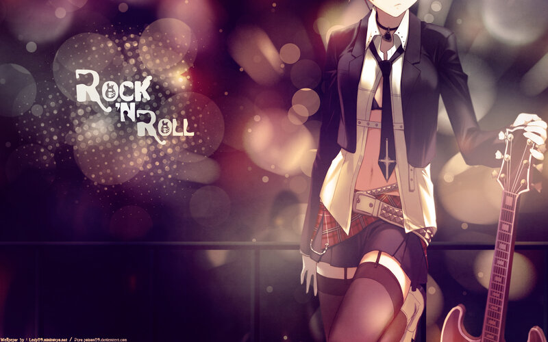 Anime rock musician with guitar