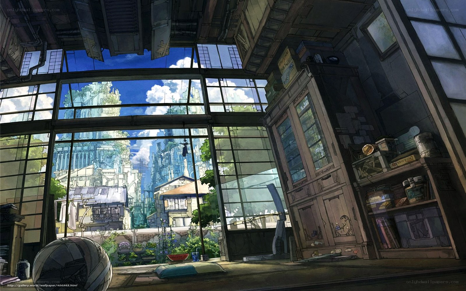 Anime room with city view