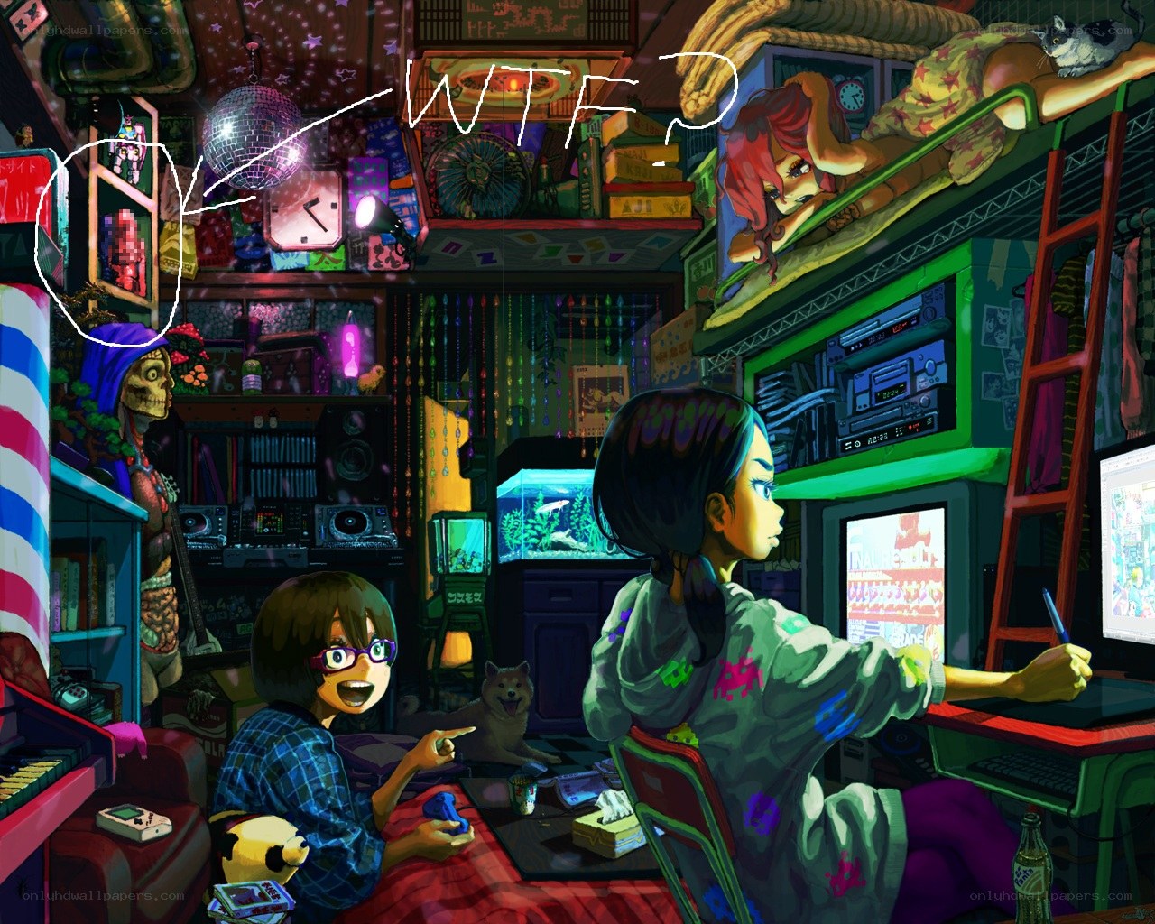 Anime room with gamers