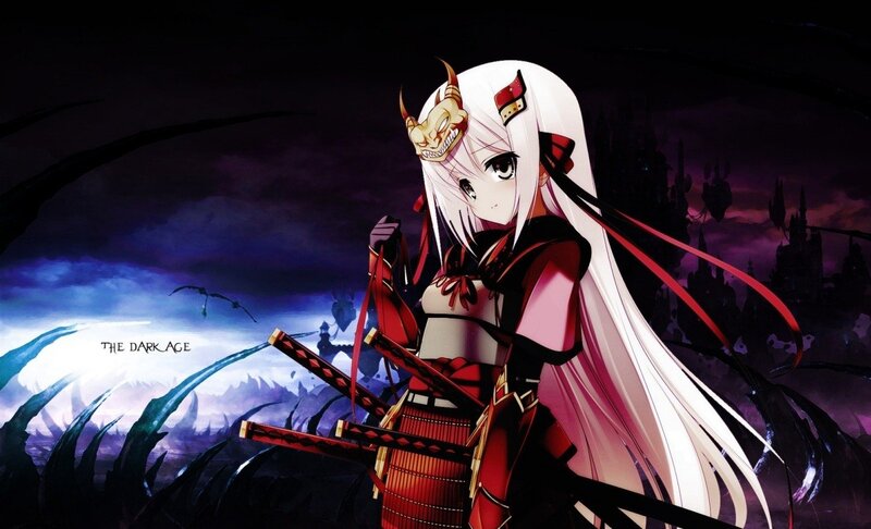 Anime samurai girl in dark age
