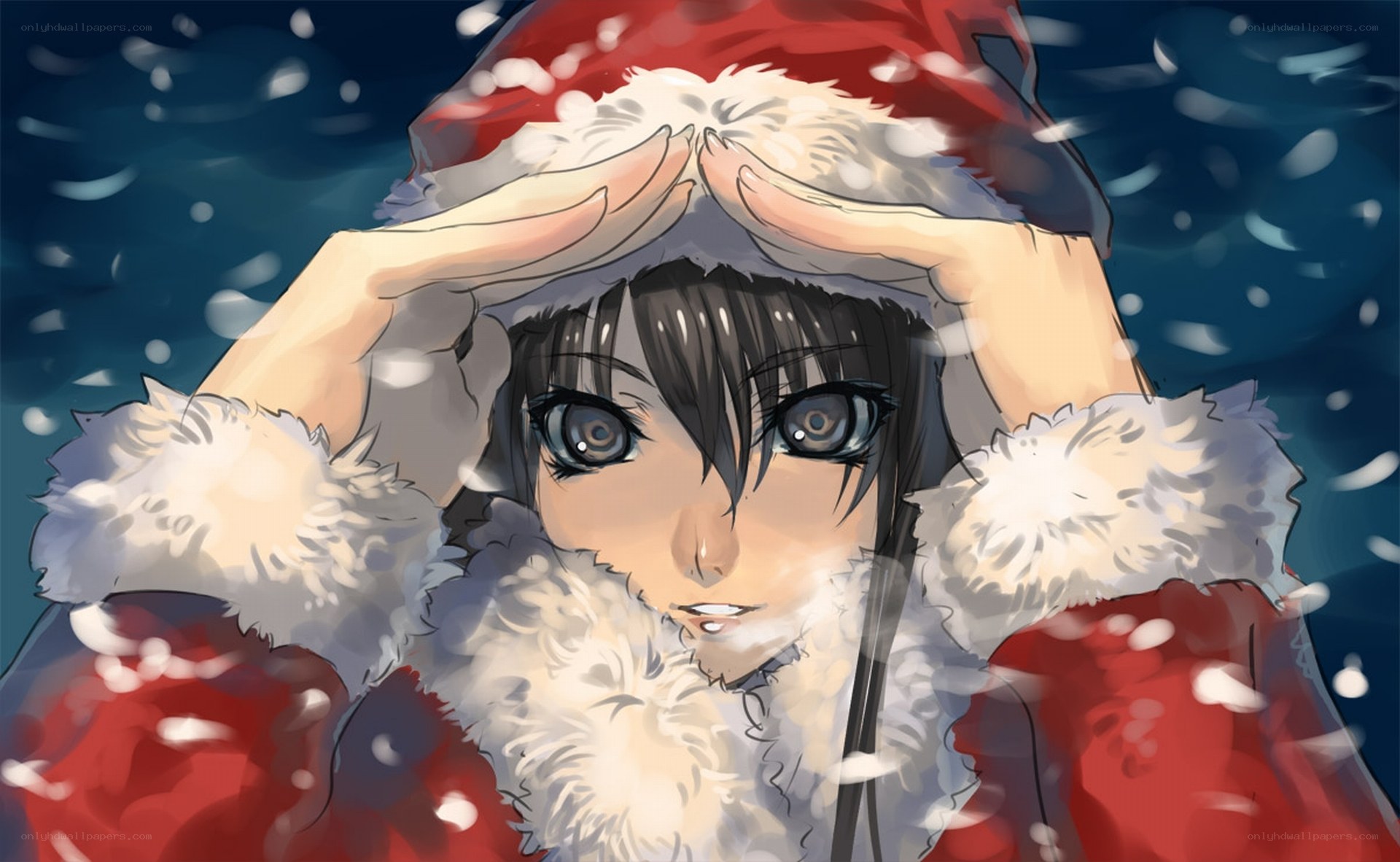 anime santa in snow