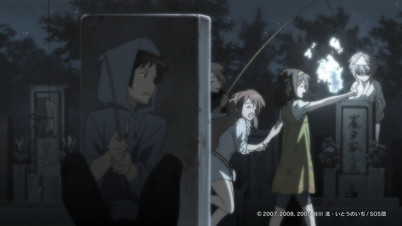 Anime scene at night with characters