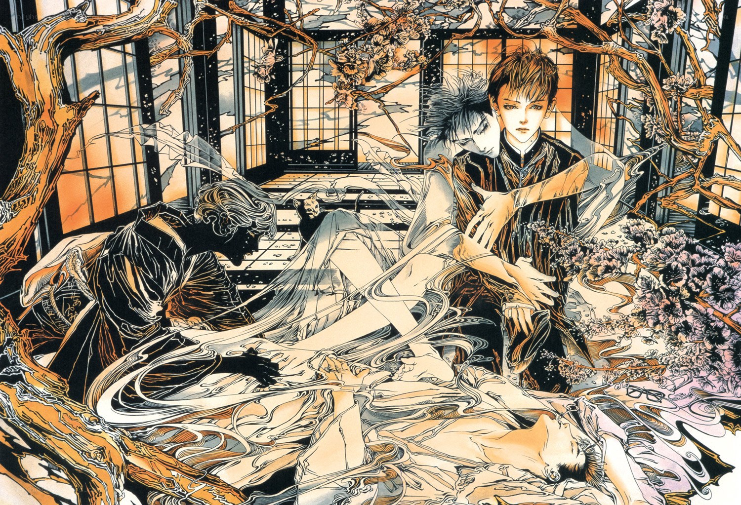 Anime scene with characters in traditional setting