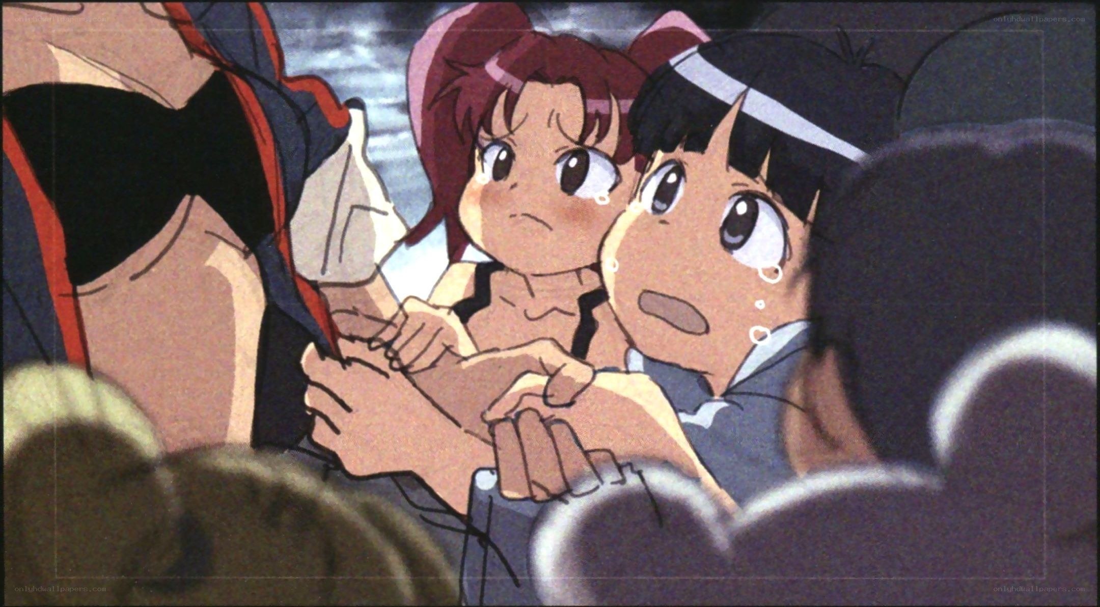 anime scene with crying children