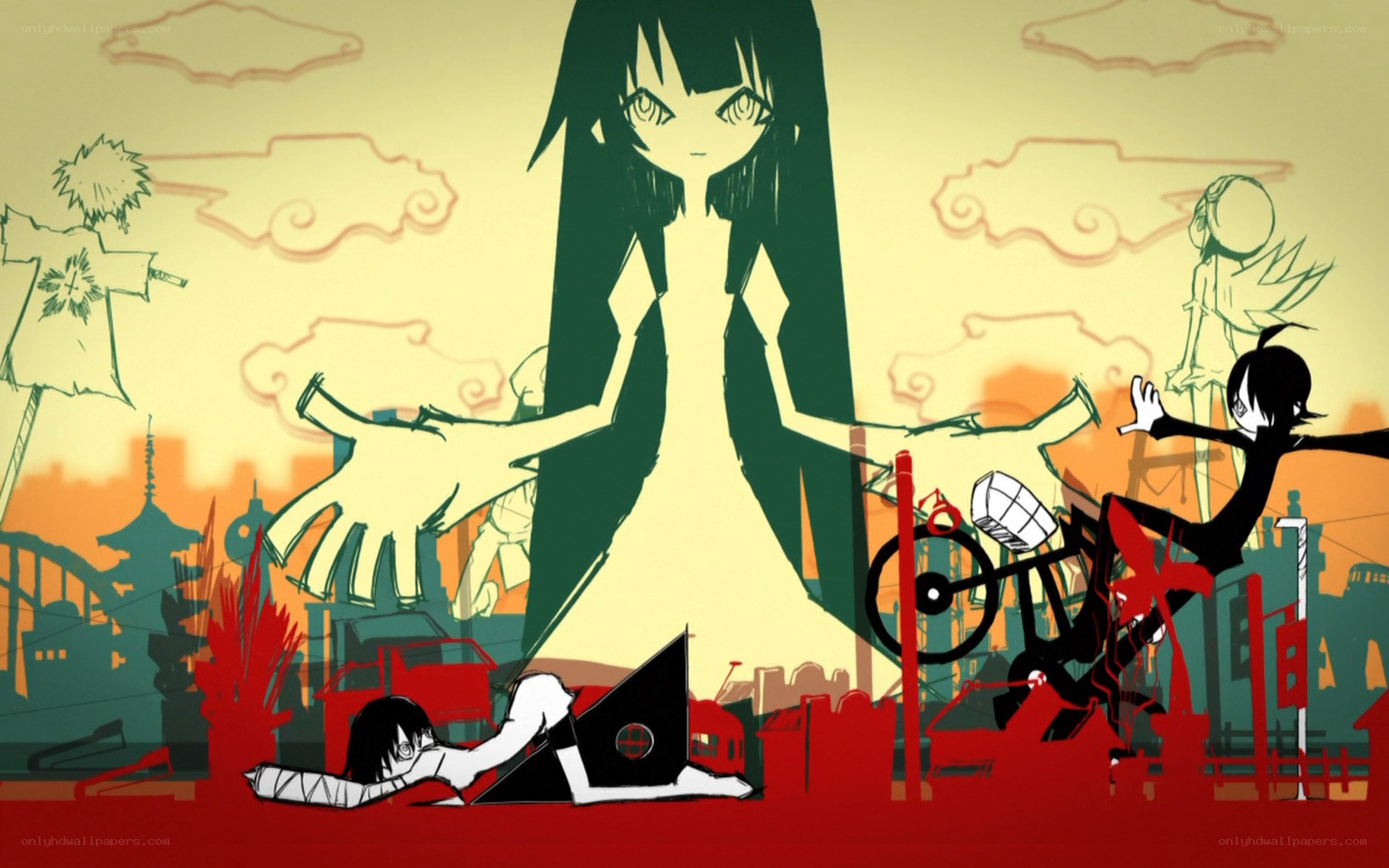 Anime scene with giant figure