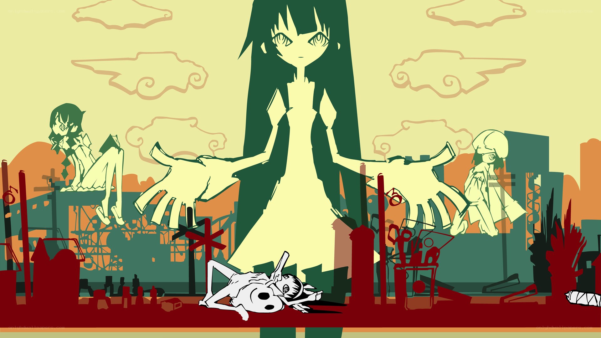 Anime scene with giant figure