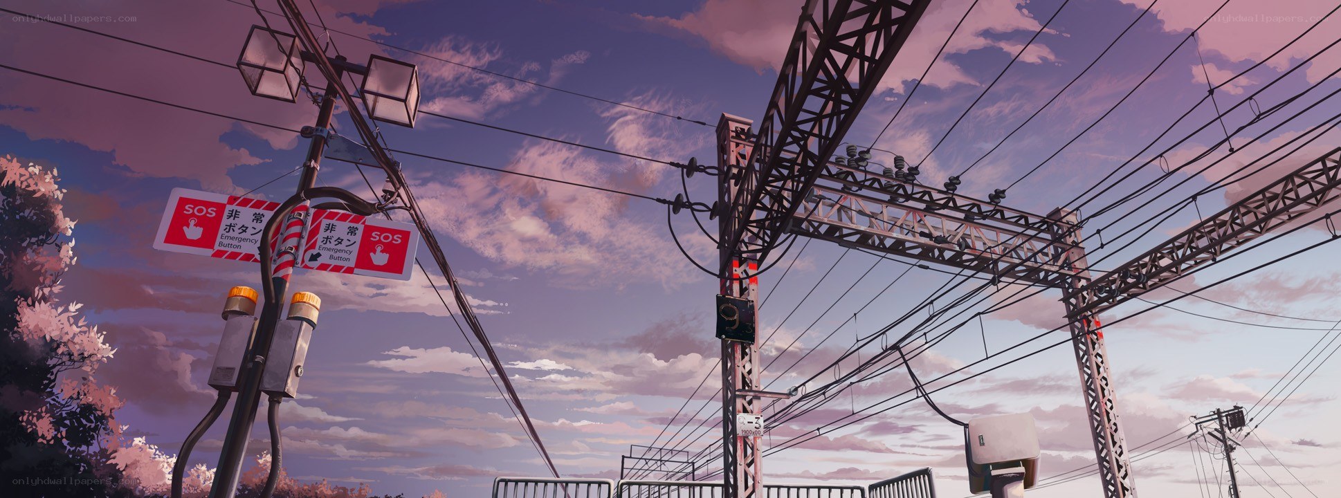 Anime scene with power lines