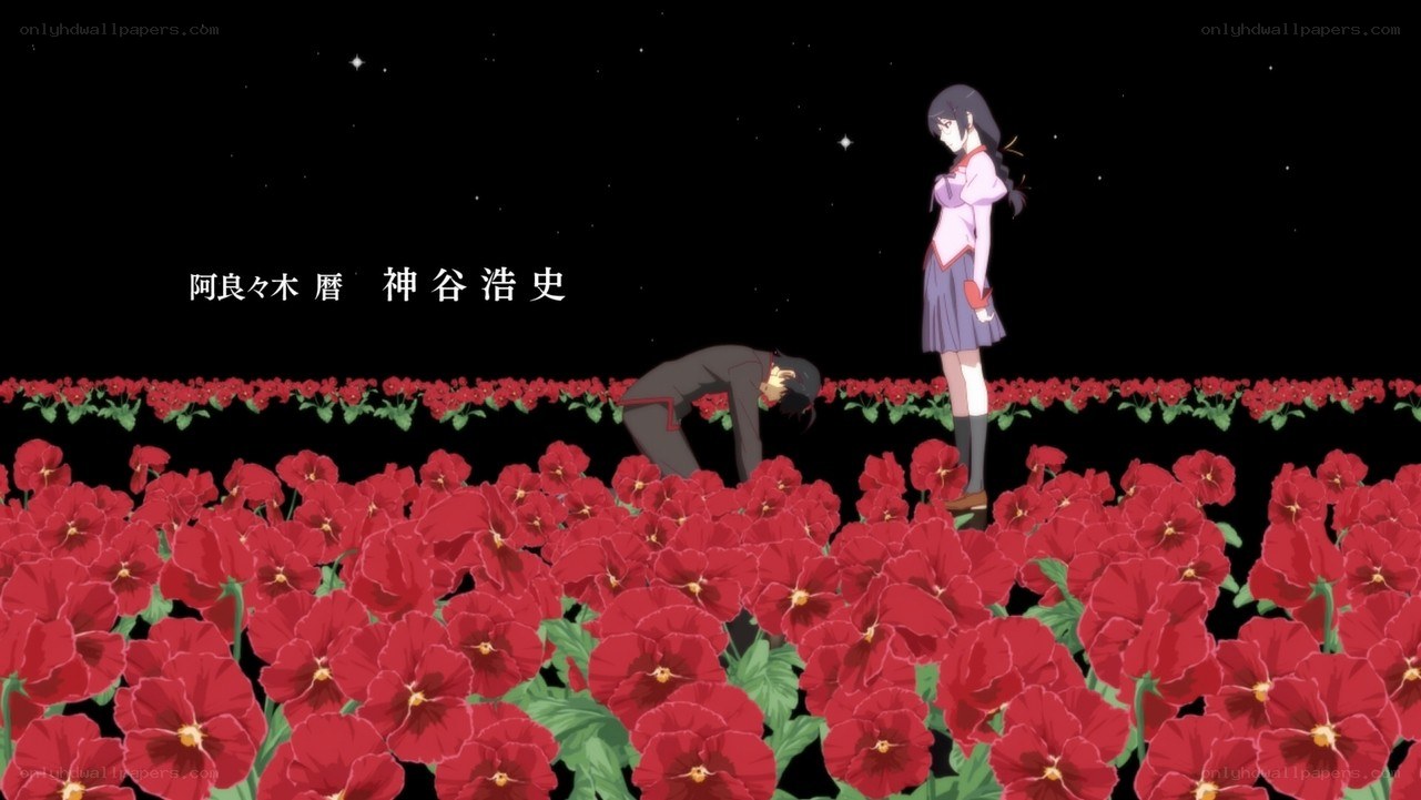 Anime scene with red flowers