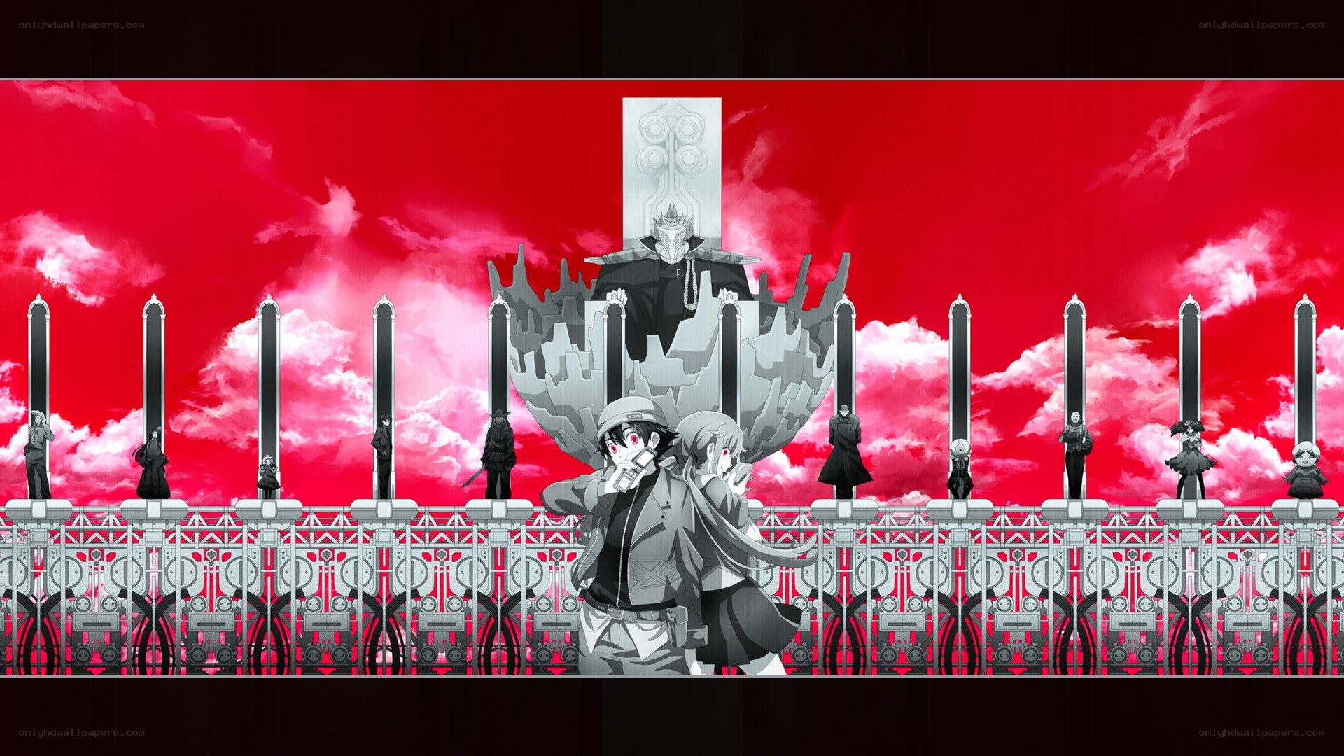 Anime scene with red sky