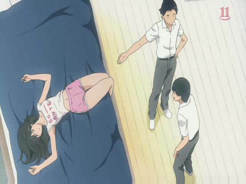 Anime scene with sleeping girl