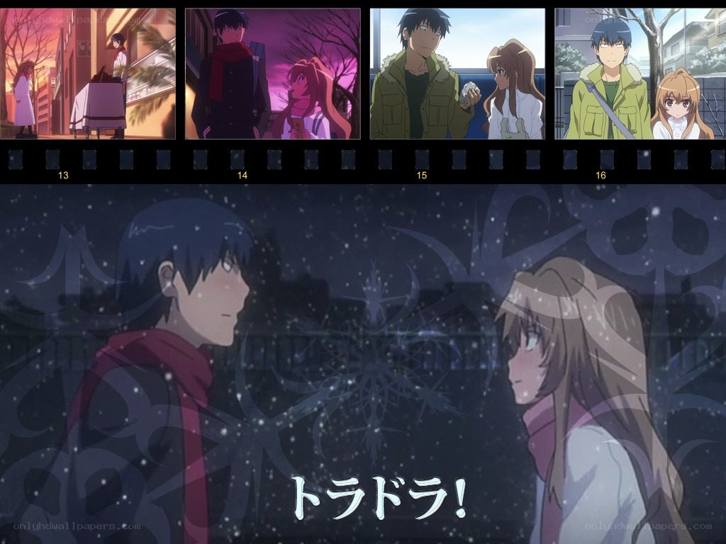 Anime scene with snowfall