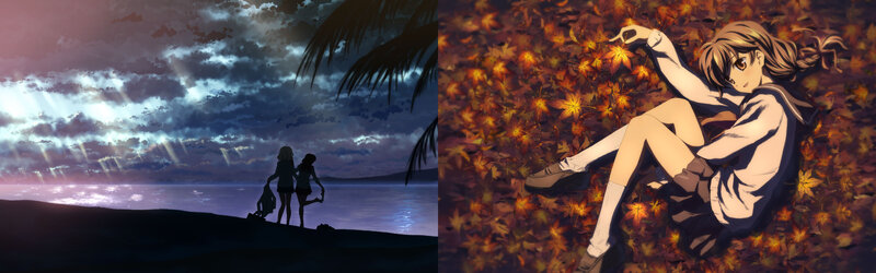 Anime scenes of beach and autumn